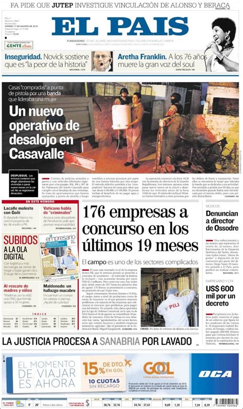 periodico el pais uruguay periodicos de uruguay edicion de viernes  de agosto de