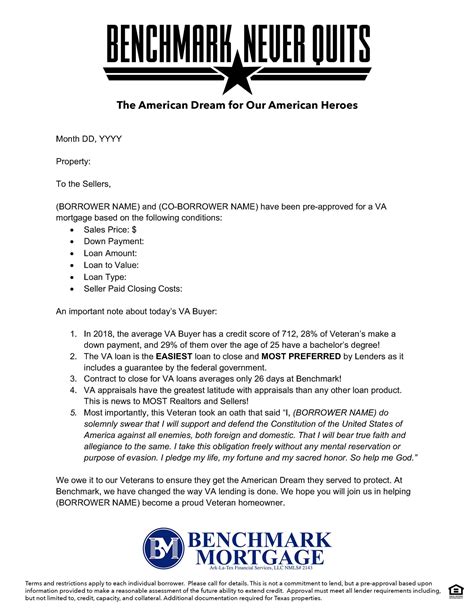 va pre approval letter benchmark mortgage  benchmark marketing portal