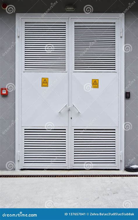 white color iron electric room door stock image image  gate danger