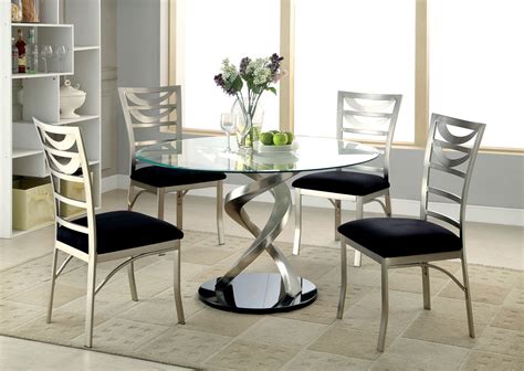 48 Mueller Round Glass Satin Dining Table With 4 Chairs