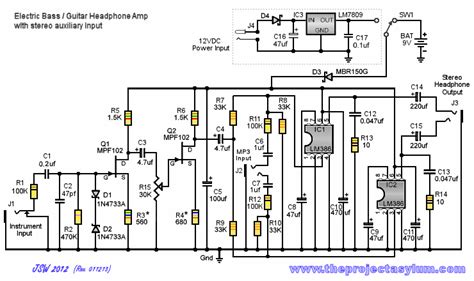 electric bass guitar headphone amp schematic diagram  parts list