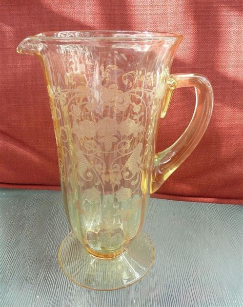 Fostoria Yellow Etched Elegant Depression Glass Pitcher Unknown