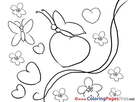 butterflies valentines day hearts colouring sheet