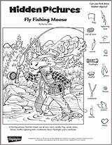 Hidden Puzzles Highlights Coloring Pages Fall Printables Kids Printable Objects Classroom Moose Search Fishing Sheets Fly Children Activity Activities Matte sketch template