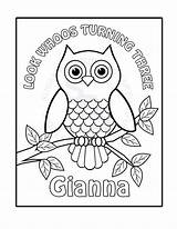 Owl Coloring Pages Birthday Printable Kids Party Etsy Personalized Favor Childrens sketch template