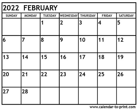 february  calendar printable