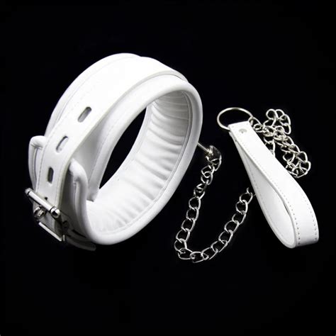 buy sexy white pu leather sex collar and leash sex