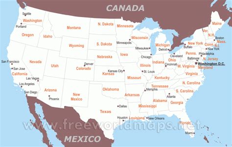 printable united states map  major cities printable  maps