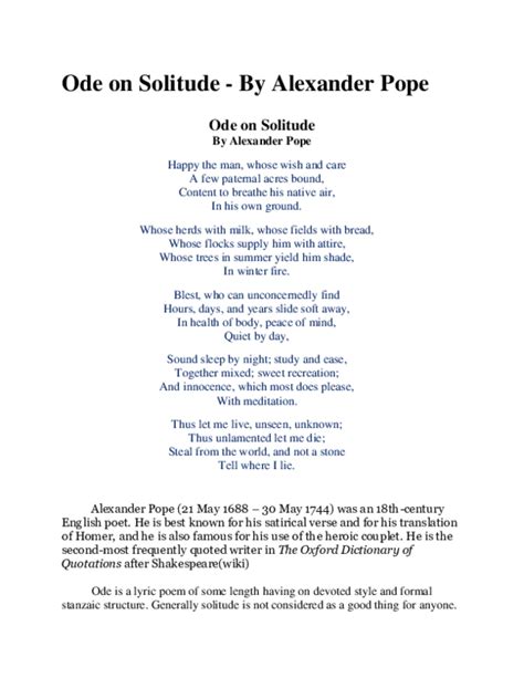 ode  solitude  alexander pope ode  solitude alakesh