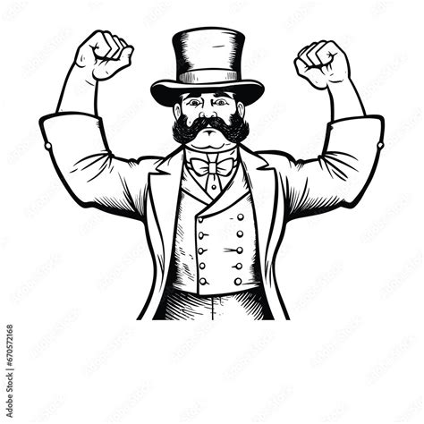 Retro Style Strongman In Retro Clothes And Top Hat Shows His Strength
