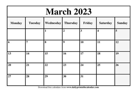 printable march  calendar template  word excel