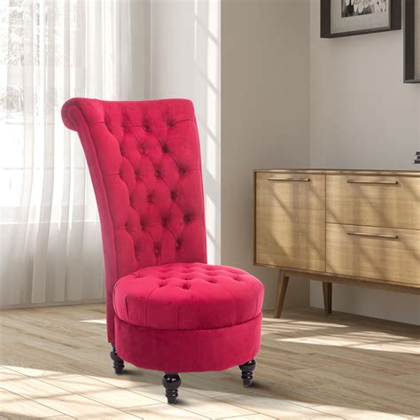 homcom  tufted high  velvet accent chair red elegant royal