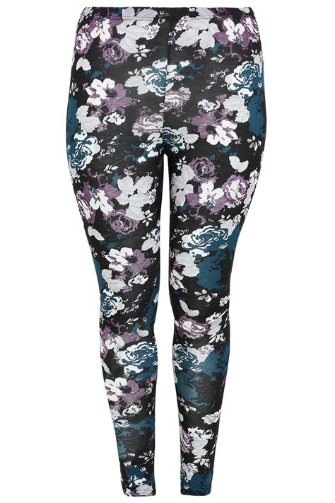 purple  teal floral print leggings  size