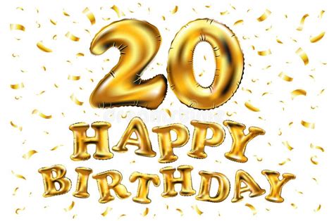 Happy Birthday 20 Twenty Year Gold Balloon Card Stock Vector