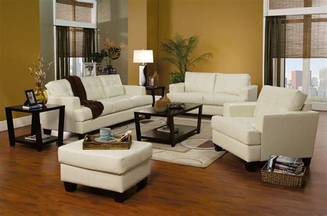 samuel cream leather living room set   coaster