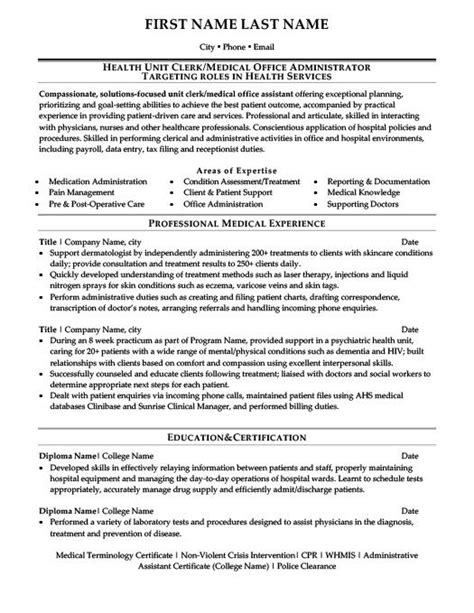 health unit clerk resume template premium resume samples