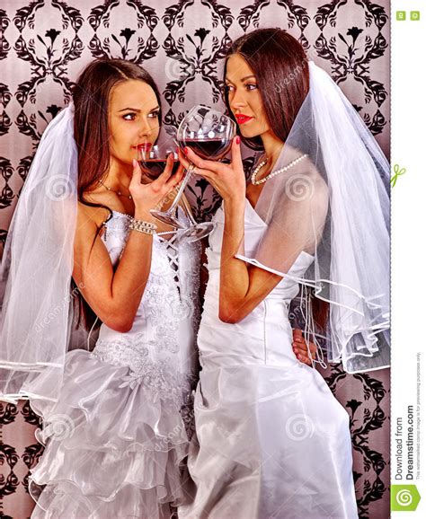 wedding lesbians in bridal dress girl stock image