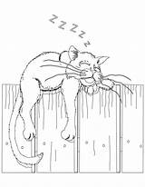 Coloring Cat Pages Fence Cats Colouring Sleeping Kids Printable Drawing Print Color Digi Stamps Kittens Book Kitty Adult Cards Cute sketch template