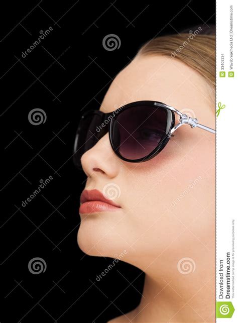 pensive classy blonde wearing sunglasses stock images image 33409334