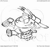 Paperboy Newspaper Holding Happy Toonaday Clipart Cartoon Outlined Coloring Vector sketch template