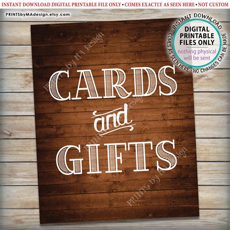 cards  gifts sign printable  rustic wood style gift table sign