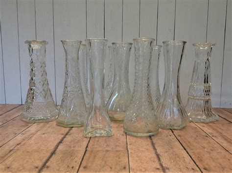 vintage clear glass bud vase set   vases   patterns