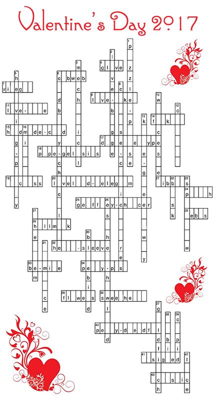 valentines day crossword key  hearts day  corrected