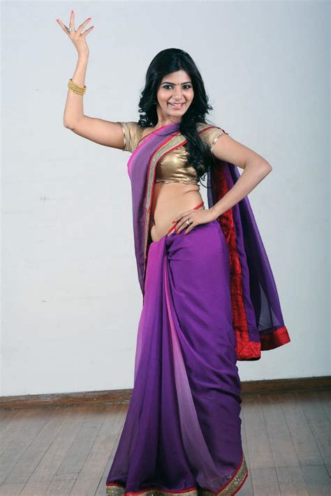 Actress Samantha Ruth Prabhu Hot Sexy Navel Show In Velvet Saree Photos