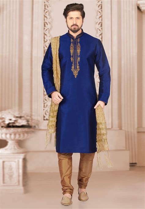 Buy Blue Art Silk Readymade Kurta Pajama 154818 Online At Lowest Price
