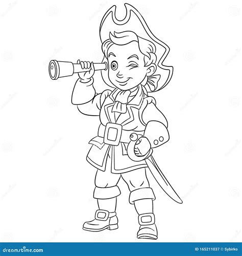 coloring page  boy pirate stock vector illustration  cute