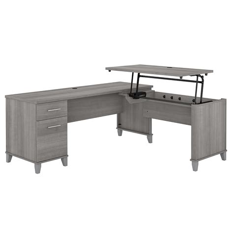 72w 3 Position Sit To Stand L Shaped Desk In Platinum Gray By Bush