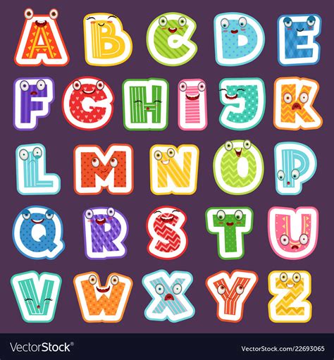 Cartoon Alphabet With Emotions Colored Cute Font Vector Image