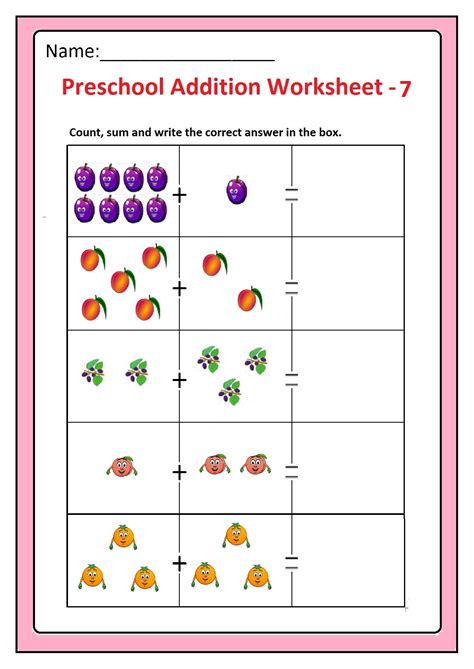preschool basic addition worksheets  printable preschool