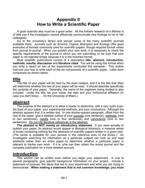 proper format   scientific paper university  miami