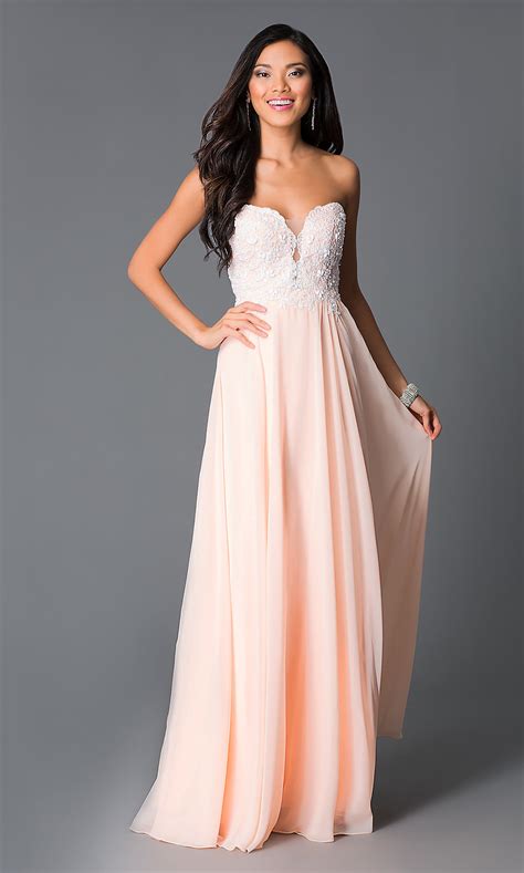 peach chiffon strapless corset prom dress promgirl