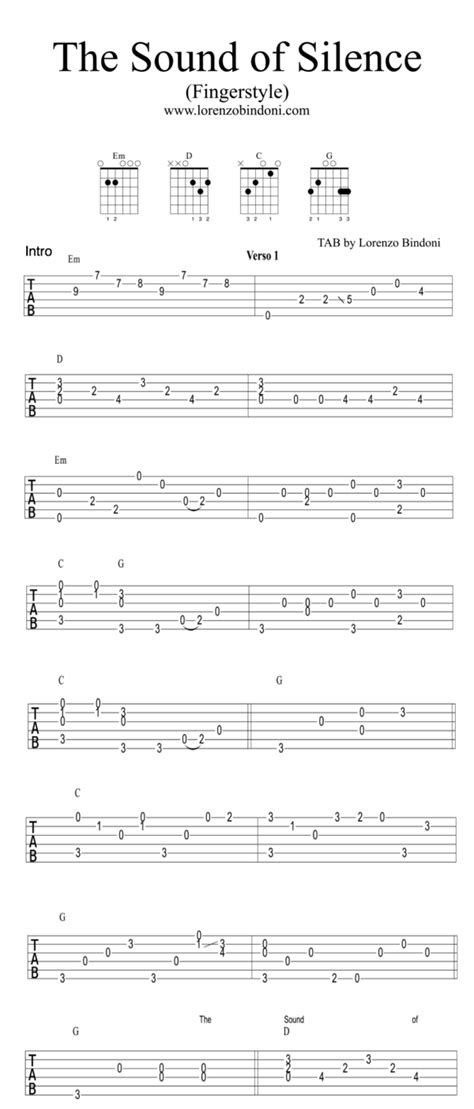 The Sound Of Silence Guitar Tab Fingerstyle By Simon And Garfunkel