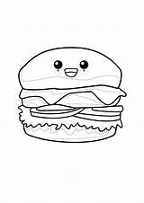 Kawaii Hamburger sketch template