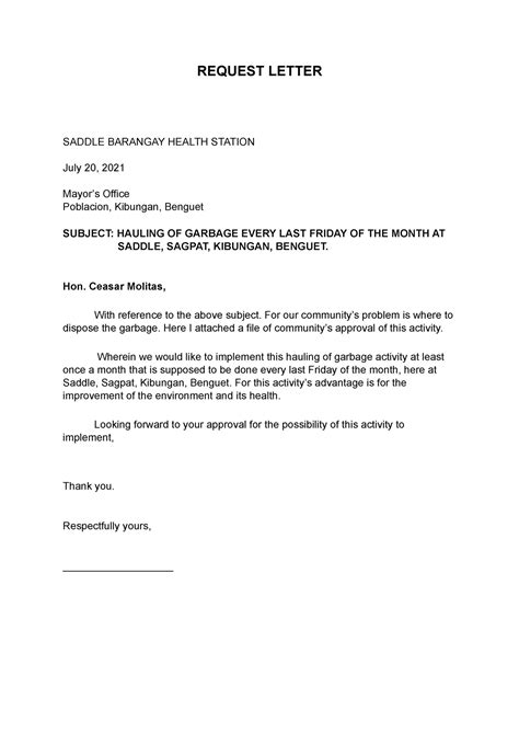 request letter request letter saddle barangay health station july