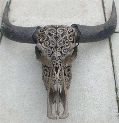 Hand Carved Buffalo Skull Swirl Pattern This Skull Has One