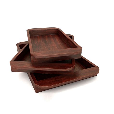 solid wood serving tray set    shape trays  handles mahogany finish decornation