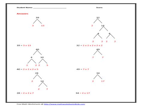 prime factorization worksheet    grade lesson planet