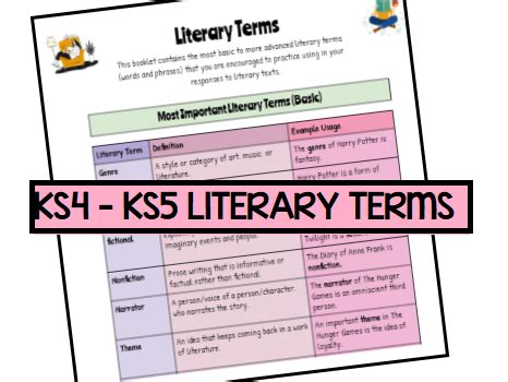 literary terms gcse  level literature teaching resources