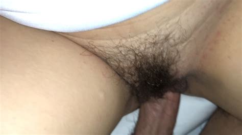 behind my wife hairy pussy creampie and spread cum in her