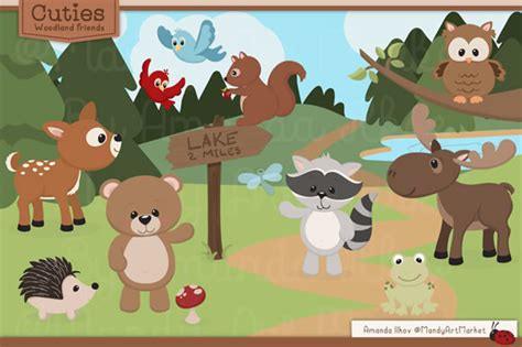 set  cute woodland animals graphic  amanda ilkov creative fabrica