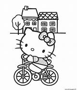 Kitty Coloring Hello Bicycle Riding Pages Printable sketch template