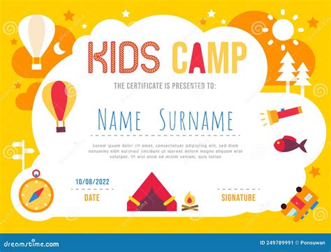 certificate summer camp kids diploma kindergarten template layout