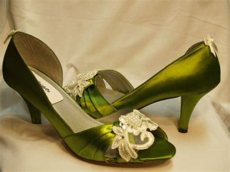 green wedding shoes with ivory or white appliqués olive etsy