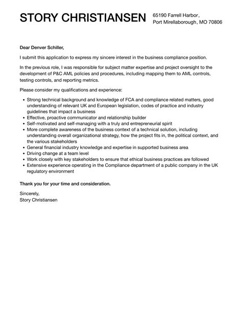 business compliance cover letter velvet jobs