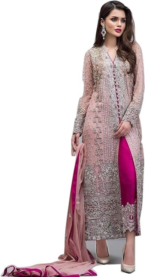Peach And Magenta Party Wear Indian Ethnic Pakistani Straight Suit