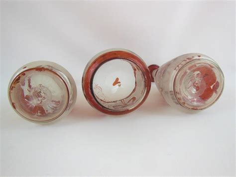 bohemian czech ruby flashed etched 3 piece cruet set bottles and jar ebay